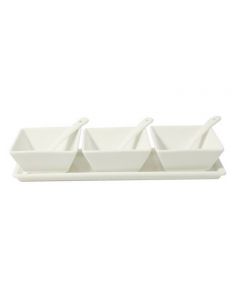Condiment Set With Tray + 3 Rectangular Bowl + 3 Spoon